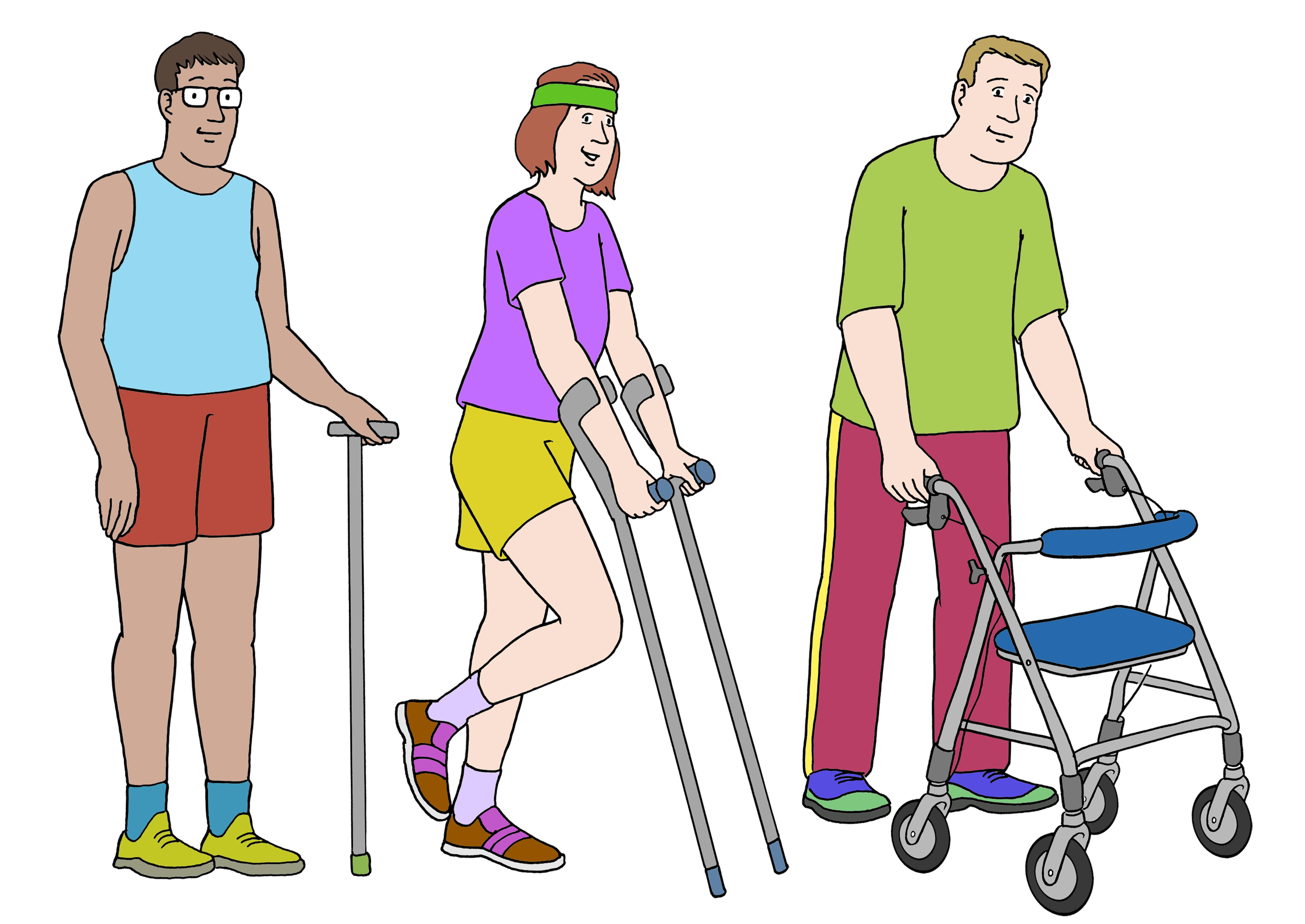 Bildbeschreibung: Drei Menschen mit Behinderungen machen Sport.