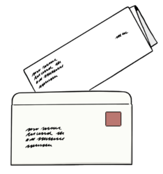Bildbeschreibung: Ein Brief mit einer Adresse und einer Briefmarke.
